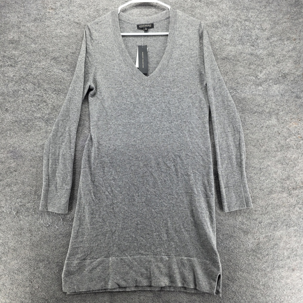 Banana Republic Dress Womens S Gray Sweater V-Neck Long Sleeve Knit Side Slit